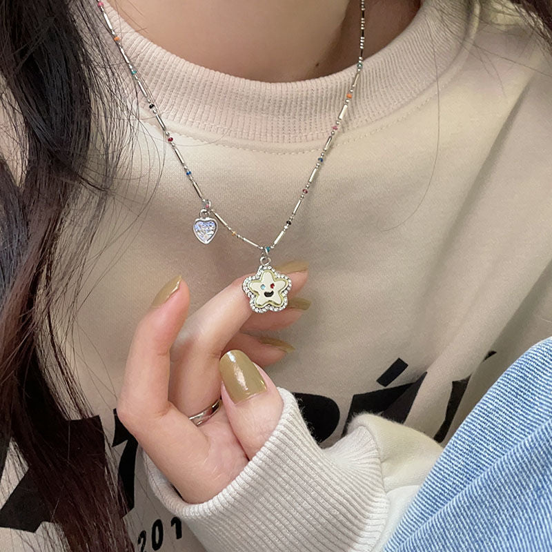 Color Beaded Pendant Clavicle Necklace