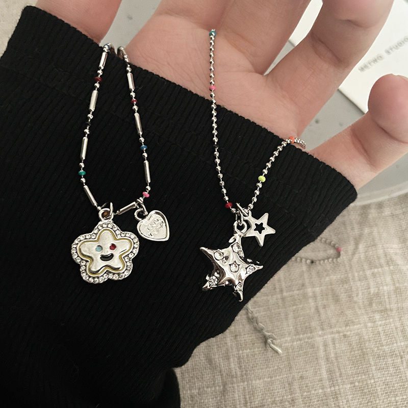 Color Beaded Pendant Clavicle Necklace