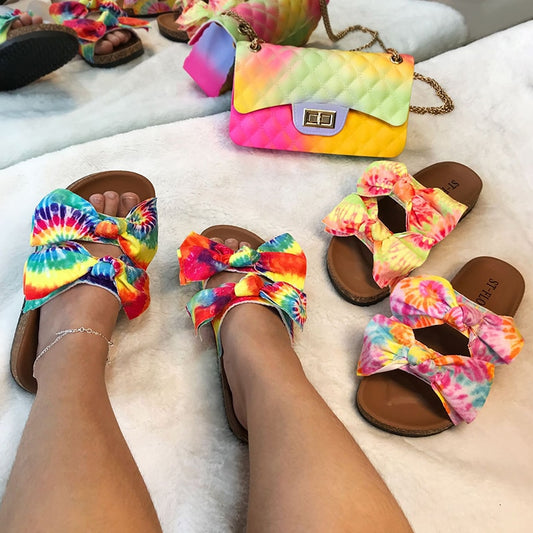 Tie Dye Bow Slippers