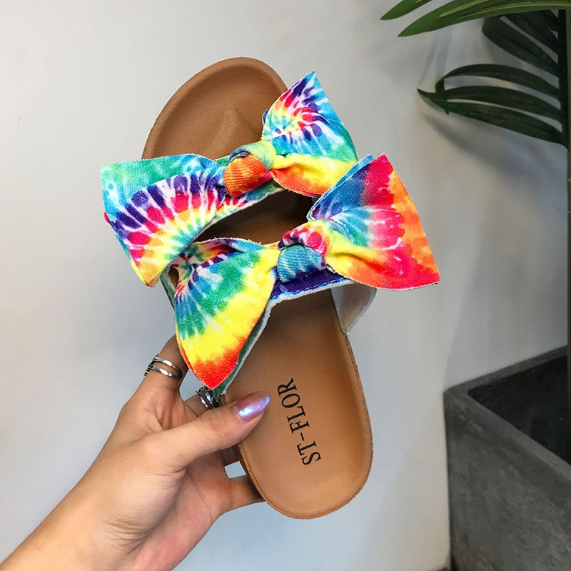 Tie Dye Bow Slippers
