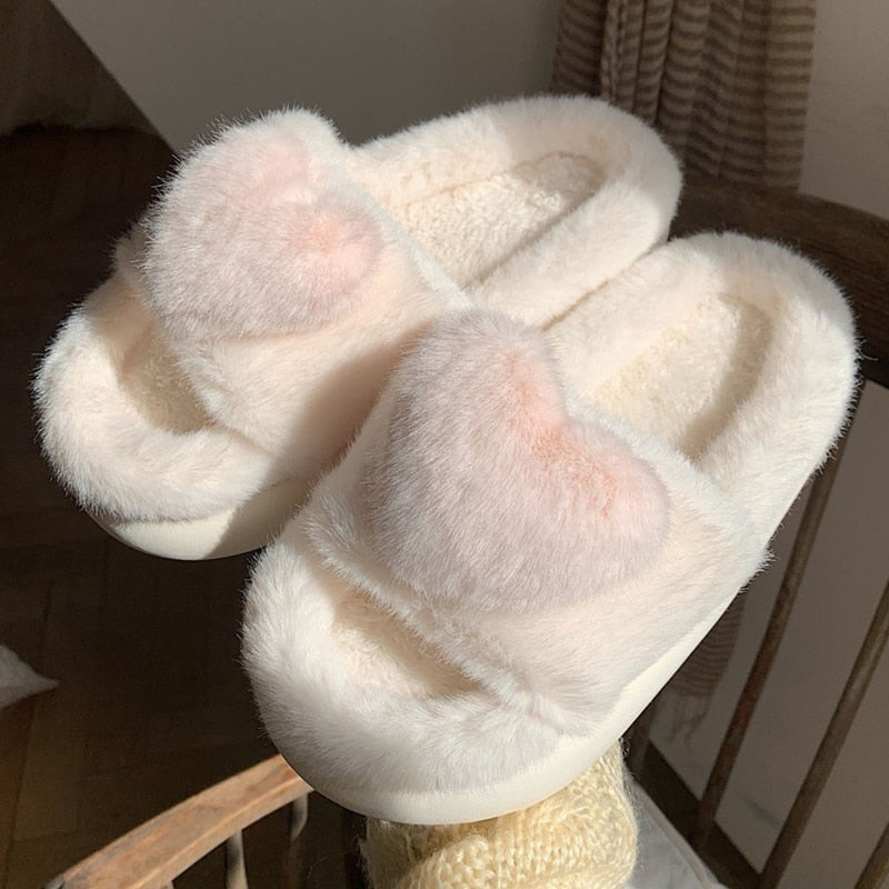 Heart Plush Slippers Women