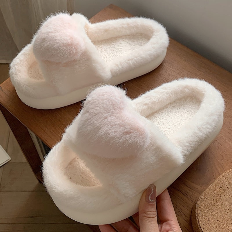 Heart Plush Slippers Women