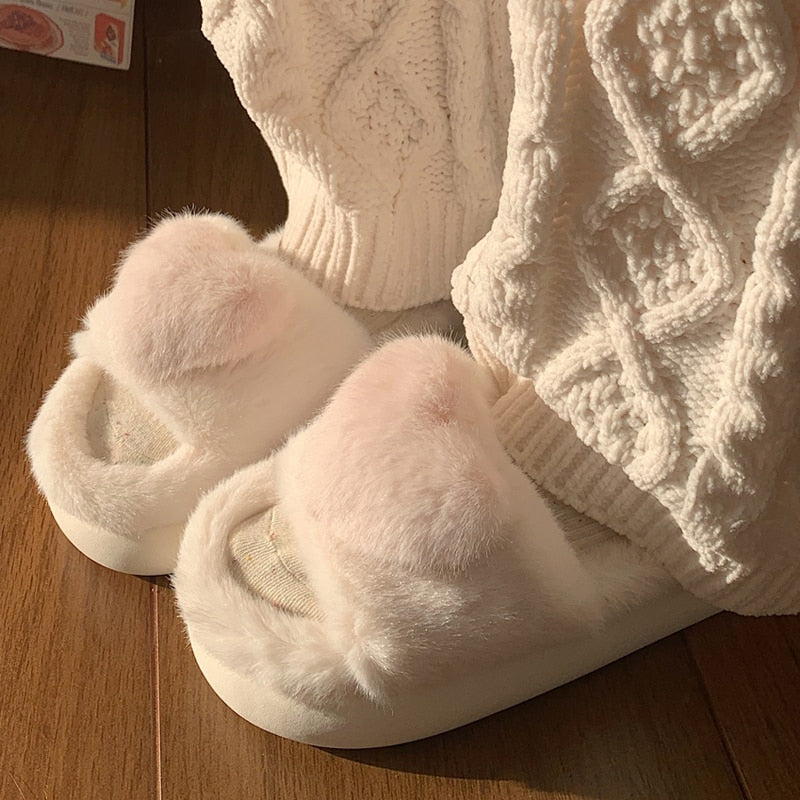 Heart Plush Slippers Women