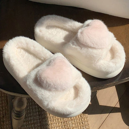 Heart Plush Slippers Women