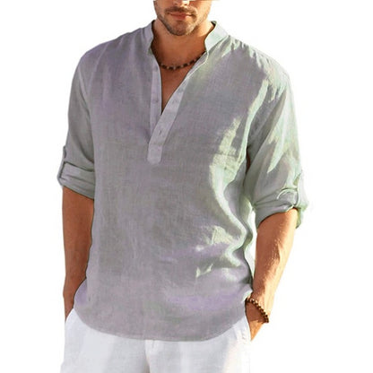 Men's Cotton Linen Henley Shirt