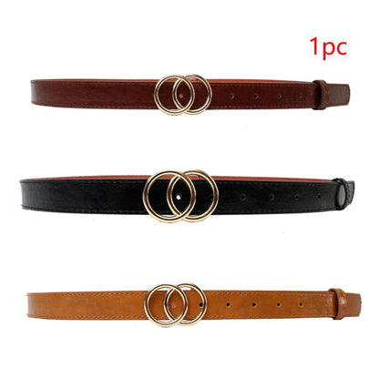 Women's Leather Double Ring Buckle