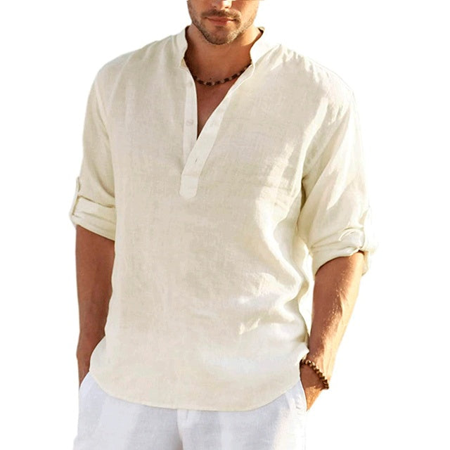 Men's Cotton Linen Henley Shirt