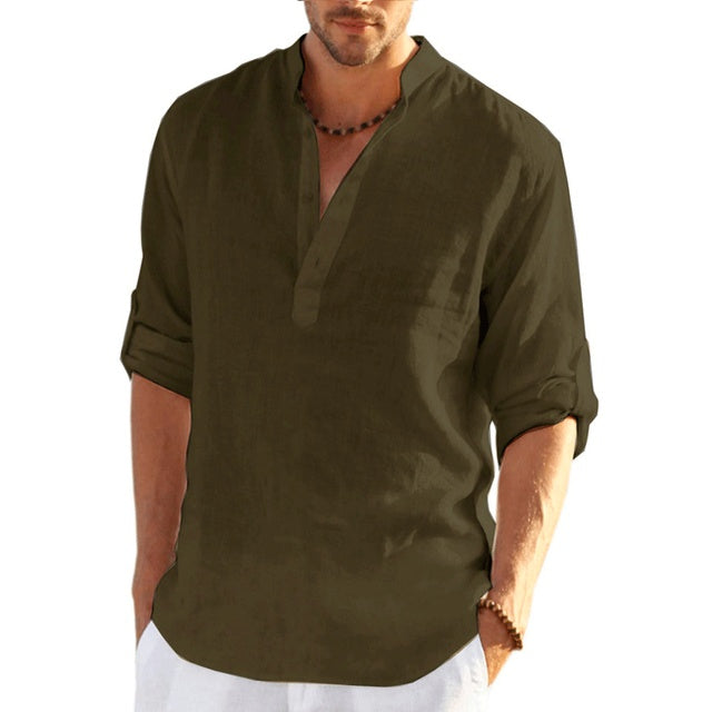 Men's Cotton Linen Henley Shirt