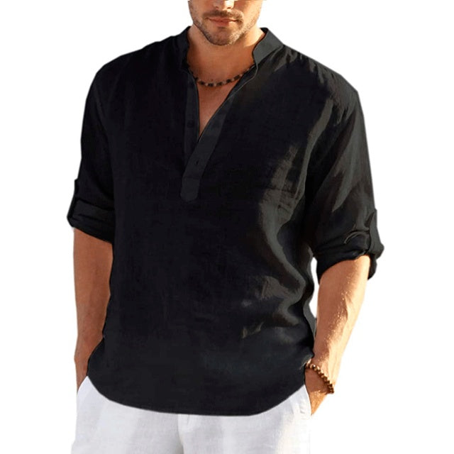 Men's Cotton Linen Henley Shirt