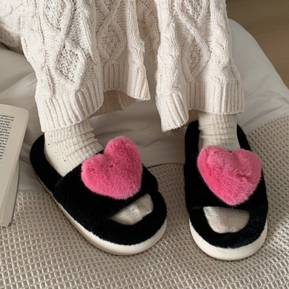 Heart Plush Slippers Women