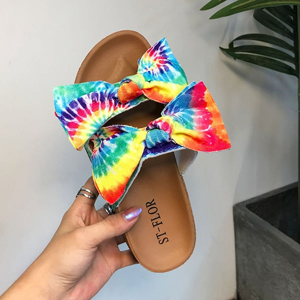 Tie Dye Bow Slippers