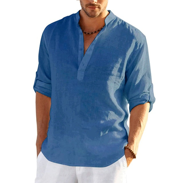 Men's Cotton Linen Henley Shirt