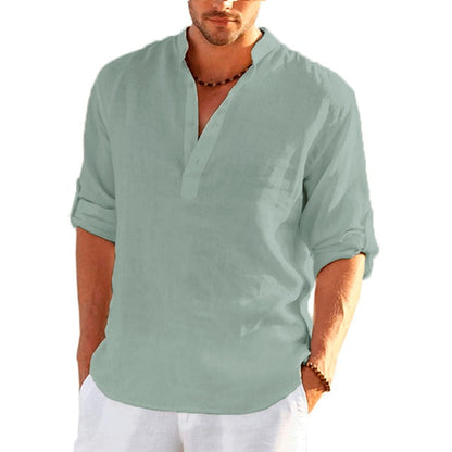 Men's Cotton Linen Henley Shirt