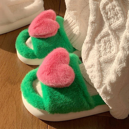 Heart Plush Slippers Women