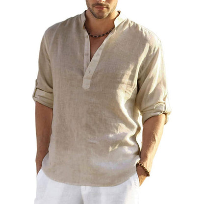 Men's Cotton Linen Henley Shirt