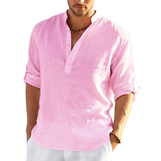 Men's Cotton Linen Henley Shirt