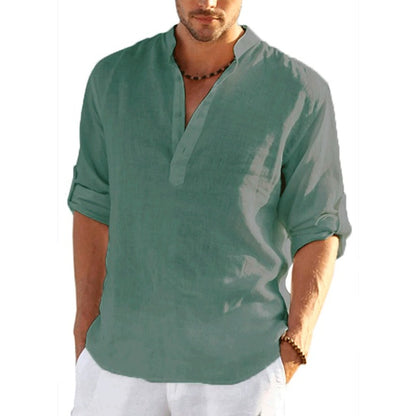 Men's Cotton Linen Henley Shirt